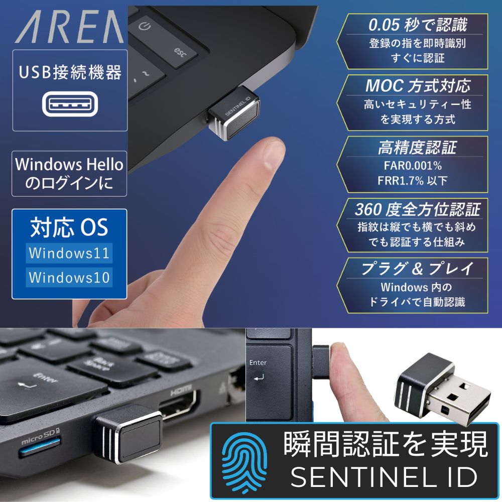 メーカー直営店】 エアリア SENTINEL ID 指紋認証 USB Windows Hello