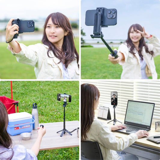 【direct!choice】Coleman コールマン 自撮り棒 セルフィースタンド スマホスタンド MagSafe対応 4脚 着脱式リモコン 卓上 撮影グリップ 軽量150g コンパクト11.5cm 1台3役 3way mini四脚 リモコン bluetooth 小型 軽量 伸縮 iPhone Android YBCVS3WM4BK