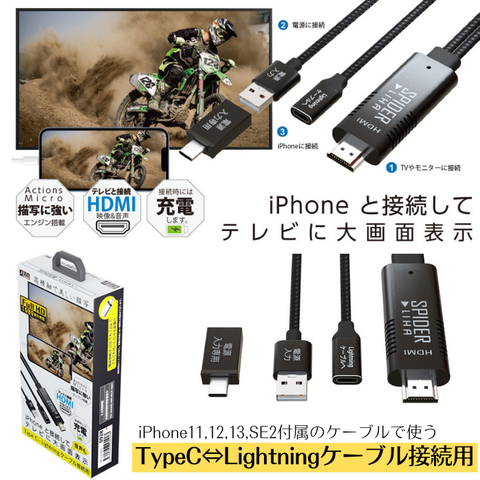 2-in-1 2M hdmi変換ケーブル USB充電 i-phone - 6