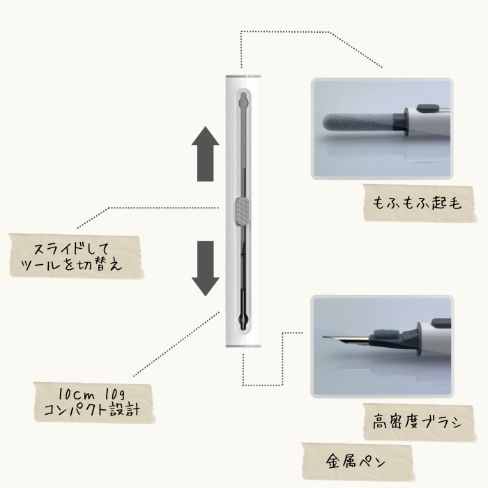 ワイヤレスイヤホンクリーナー　クリーニングペン　掃除　3in1