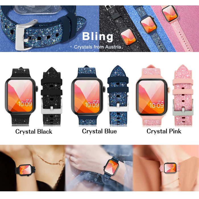 Kingxbar AppleWatch 38/40/41 対応 Crystal シリコンバンドに細やかなクリスタルを配列 きらきらひかる ア –  エアリアダイレクト