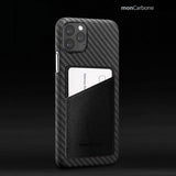旧機種対象!棚卸SALE!【訳あり/新品】monCarbone モンカーボン HOVERSKIN iPhone 11, 11 Pro, 11 Pro Max ケース 【ステルスブラック】 カーボンケース サフィアーノレザー 背面カードケース レンズ保護 極薄 超軽量