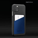 旧機種対象!棚卸SALE!【訳あり/新品】monCarbone  モンカーボン HOVERSKIN iPhone 11, 11 Pro, 11 Pro Max ケース 【ブルー】 カーボンケース サフィアーノレザー 背面カードケース レンズ保護 極薄 超軽量