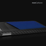 旧機種対象!棚卸SALE!【訳あり/新品】monCarbone  モンカーボン HOVERSKIN iPhone 11, 11 Pro, 11 Pro Max ケース 【ブルー】 カーボンケース サフィアーノレザー 背面カードケース レンズ保護 極薄 超軽量