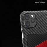 旧機種対象!棚卸SALE!【訳あり/新品】monCarbone HOVERSKIN iPhone 11, 11 Pro, 11 Pro Max ケース 【レッド】 カーボンケース サフィアーノレザー 背面カードケース レンズ保護 極薄 超軽量