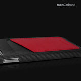 旧機種対象!棚卸SALE!【訳あり/新品】monCarbone HOVERSKIN iPhone 11, 11 Pro, 11 Pro Max ケース 【レッド】 カーボンケース サフィアーノレザー 背面カードケース レンズ保護 極薄 超軽量