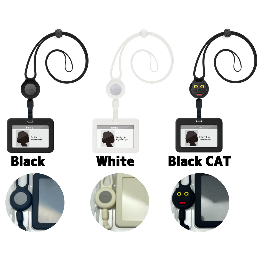 Bone リール式 IDカードホルダー 横向き シリコン 洗える ネックストラップ カードケース カードホルダー リトラクタブル バッジホルダーパスケース 軽量 お洒落 かわいい おしゃれ メンズ レディース ビジネスカジュアル 猫 ネームホルダー 首掛け タッチ決済 社員証 キャラクター 通勤 通学 改札 会計