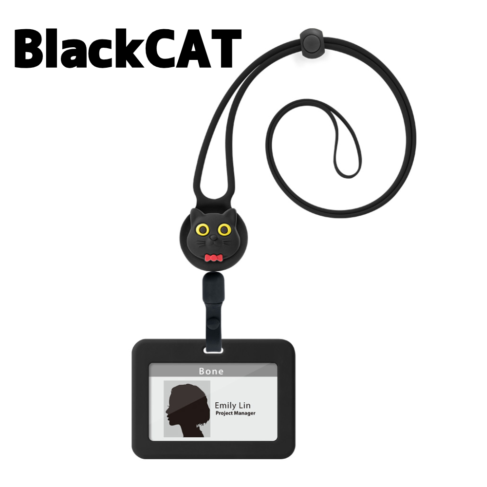 Bone リール式 IDカードホルダー 横向き シリコン 洗える ネックストラップ カードケース カードホルダー リトラクタブル バッジホルダーパスケース 軽量 お洒落 かわいい おしゃれ メンズ レディース ビジネスカジュアル 猫 ネームホルダー 首掛け タッチ決済 社員証 キャラクター 通勤 通学 改札 会計