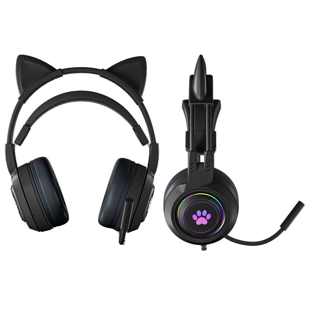 エアリア ネコミミ 可愛いゲーミングヘッドホン 配信 通話 音楽に ゆめかわカラー RGBライト パステルカラー 3.5mm 有線ヘッドフォン マイク付き ライブ配信 猫耳 かわいい キュート プレゼント ギフト iPhone タイプC変換 付属 パソコン 4極 3極変換 可愛い MIMI-01