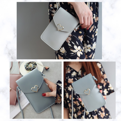 Soar ｜可愛いハートチャームのスマホショルダーポーチ｜ ソア ポーチ スマホ ポシェット ショルダー ストラップ バッグ ミニバック 小物入れ スマホポーチ 肩掛け 可愛い 上品 高見え 便利 持ち運び ショッピング ブランド レディース おしゃれ 携帯 iPhone15 アイフォン 斜めがけ かわいい スマホ ハート ゴールド