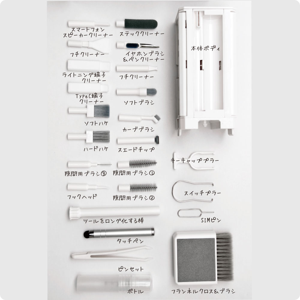エアリア ゼンクリマックス クリーニングキット デジモノ掃除 クリーニングクロス 付属 大掃除 小掃除 立体収納 ギミック ナナクリ ゼンクリ イヤホン ワイヤレスイヤホン スマホ 年末 デスク回り ガジェット MS-MACL-WH