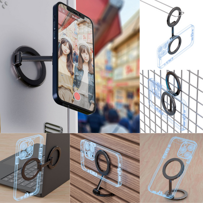 エアリア マグネブル MagSafe対応 新感覚マグネットリング 2台持ち対応 マグネットスタンド スマホスタンド 冷蔵庫に貼れるスマホスタンド キッチンスタンド 配信 便利グッズ ライブ配信 マルチタスク MS-MAGBLE-GM 三脚不要 全身撮れる SNS 撮影 貼付け コンパクト 強力磁石