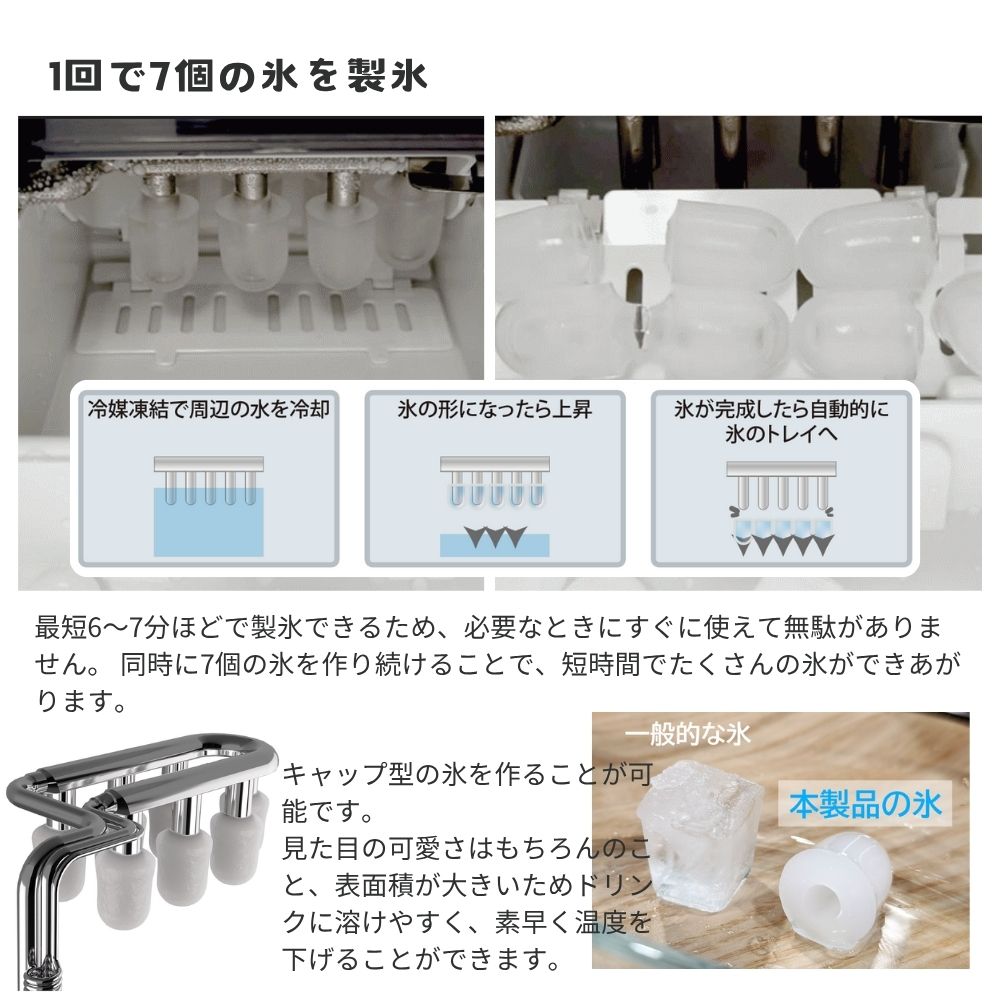 Go-Sun 製氷機 ポンでKORI 最短6分で7個の氷が完成｜2サイズ製氷＆自動洗浄機能付き｜家庭用製氷機「ポンでKORI」かんたん製氷機 時短 QVC ICE07-SL　エアリア