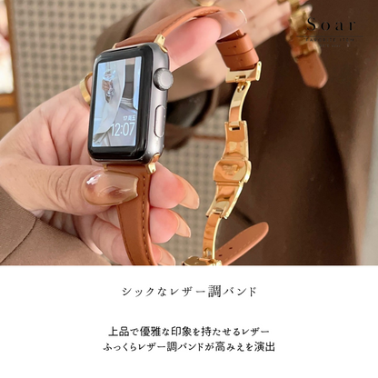 Soar｜Belle ベル｜ソア アップルウォッチバンド【38mm/40mm/41mm】対応 Belle ベル GL-AWB008 レザー調 ゴールドバックル ハイブリッド 高みえ 高級感 可愛い かわいい フェミニン ベルト バンド レディース アップル プレゼント apple watch series1.2.3.4.SE.5.6.7.8 38mm 40mm 41mm
