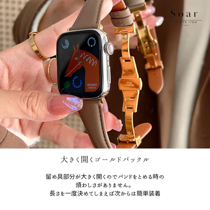 Soar｜Belle ベル｜ソア アップルウォッチバンド【38mm/40mm/41mm】対応 Belle ベル GL-AWB008 レザー調 ゴールドバックル ハイブリッド 高みえ 高級感 可愛い かわいい フェミニン ベルト バンド レディース アップル プレゼント apple watch series1.2.3.4.SE.5.6.7.8 38mm 40mm 41mm