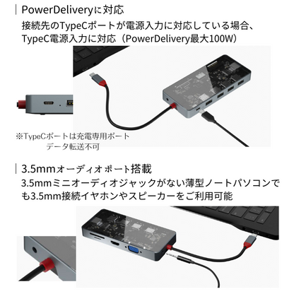 エアリア 【SEE-THROUGH6】透ける光る。 シースルーシックス 便利とワクワクの両立。6つの機能を搭載したTypeCマルチアダプター SD-CMULTI01-B