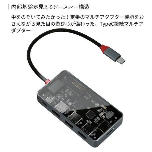 エアリア 【SEE-THROUGH4】透ける光る。 便利とワクワクの両立。4つの機能を搭載したTypeCマルチアダプター SD-CMULTI02-B