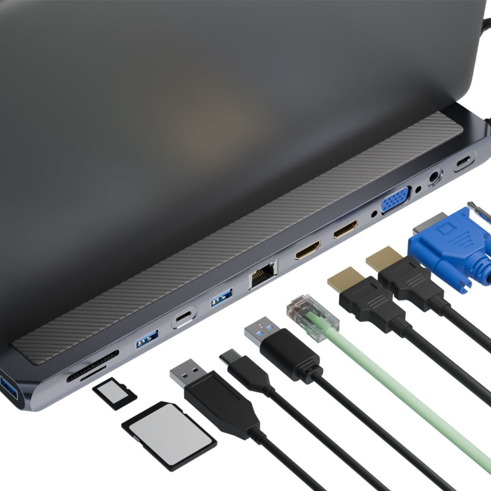 TypeC接続 ドッキングステーション REVERSIBLE TWELEVE ノートパソコン VGA タイプC HDMI USB SD/MicroSDカードリーダー 3.5mmAudio LAN PD 最大100W 増設 リバーシブル SD-CMULTIDX01