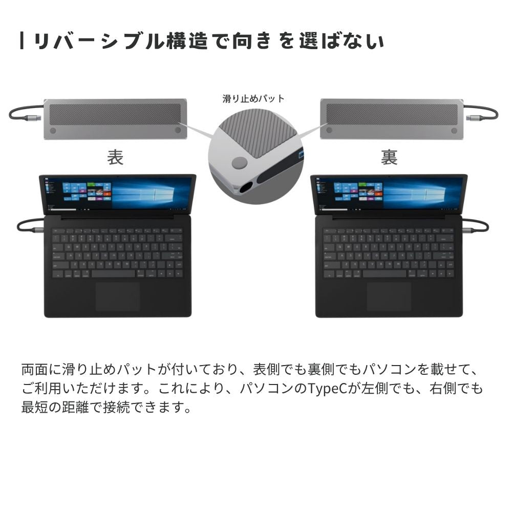 TypeC接続 ドッキングステーション REVERSIBLE TWELEVE ノートパソコン VGA タイプC HDMI USB SD/MicroSDカードリーダー 3.5mmAudio LAN PD 最大100W 増設 リバーシブル SD-CMULTIDX01