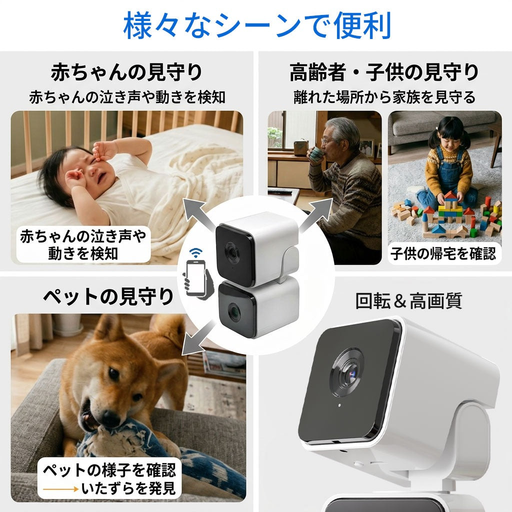 エアリア DD-EYE 防犯カメラ デュアルレンズセキュリティーカメラ 防犯対策 広範囲撮影 移動検知 移動追跡 200万画素 フルHD スマホ連携 リアルタイム 録画 防犯 ペットカメラ 監視カメラ 見守り 留守番 介護 遠隔操作 MS-S2DCAM