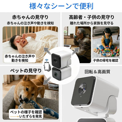 エアリア DD-EYE 防犯カメラ デュアルレンズセキュリティーカメラ 防犯対策 広範囲撮影 移動検知 移動追跡 200万画素 フルHD スマホ連携 リアルタイム 録画 防犯 ペットカメラ 監視カメラ 見守り 留守番 介護 遠隔操作 MS-S2DCAM