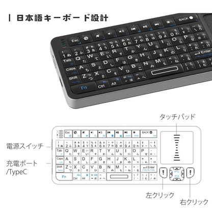 エアリア 両面使える ワイヤレス ミニキーボード マルキー スマートTV メディアキーボード 超小型 ミニワイヤレスキーボード Bluetooth 2.4GHz通信 ドングル スーパーマルチキーボード SD-PKB-24BT
