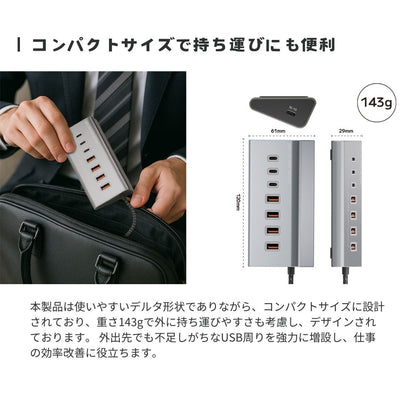 エアリア USB3.2 DELTA HUB SEVEN USBハブ 7ポート 高速10Gbps転送 TypeC×3 USB×4 デルタ形状 金属ボディ ナイロンケーブル ACアダプター不要 USBハブ 7ポート 高速転送10Gbps デスク周り 軽量 コンパクト windows Mac 持ち運び デルタハブセブン SD-HC3A4