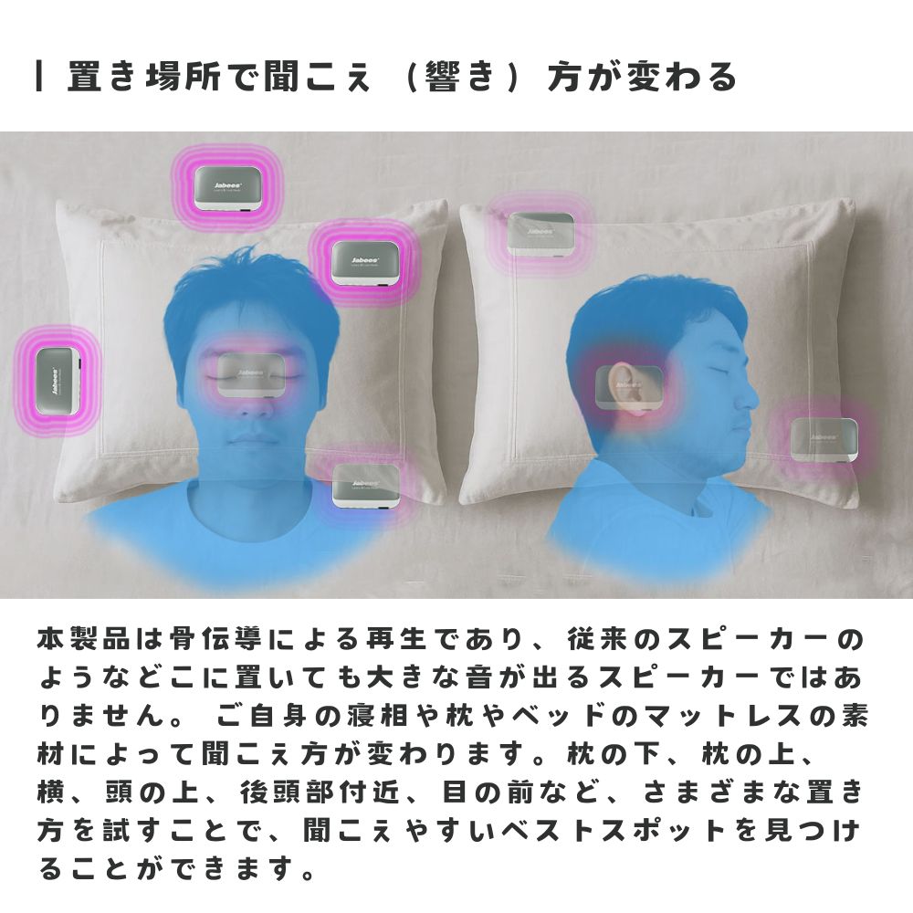 骨伝導で枕元から「そっと」響いて入眠サポート Jabees×エアリア 枕元スピーカー OYASUMI-NA 骨伝導 薄型1.4cm Bluetooth 安眠 快眠 睡眠導入 ホワイトノイズ 内蔵SDカード イヤホン不要 最大10時間再生 タイマー付き おやすみーな オヤスミーナ oyasumina QVC SD-SPK-21026PEACE