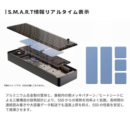 エアリアAREA 【USB3.2 Gen2 10Gbps】M.2 NVMe 外付けSSDケース SD-CM2DP-B｜S.M.A.R.T情報表示対応 高速データ転送 放熱メタルボディ 2242/2260/2280対応