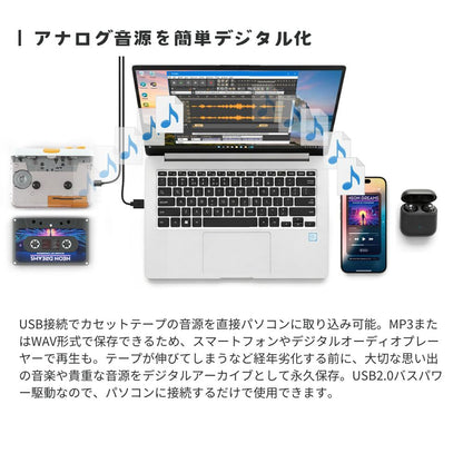エアリア ニューカセッピ カセットテープ デジタル化 USBでパソコン取込 MP3変換 カセットプレーヤー ポータブル再生 2Way オートリバース Audacity対応 カセット テープ カセッピ ニューカセッピ caseepi SD-U2CCA-01