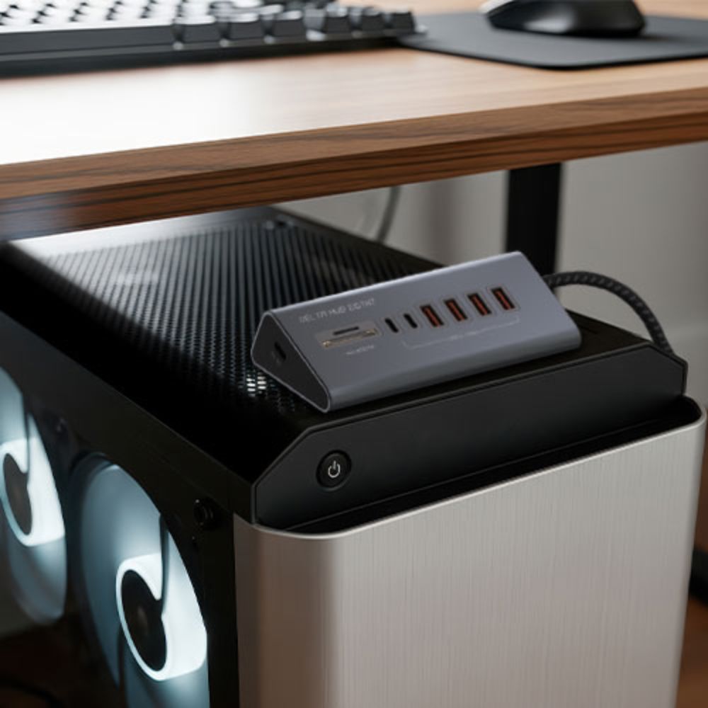 エアリア USB3.2 DELTA HUB EIGHT USBハブ 8ポート 高速10Gbps転送 TypeC×2 USB×4 MicroSD/SD カードリーダー＆ライター デルタ形状 金属ボディ ナイロンケーブル ACアダプター不要 デスク周り 軽量 コンパクト windows Mac 持ち運び デルタハブエイト SD-HC2A4-CR