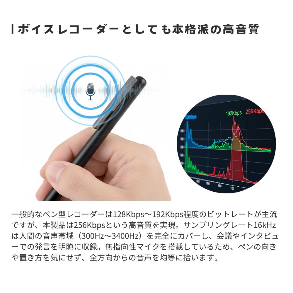 レックペン ボイスレコーダー ペン型 32GB内蔵 長押し録音 イヤホン