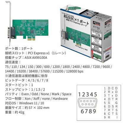 エアリア PCI Express シリアルポート 増設ボード RS232C×1ポート E1SL Ver.3 SD-PE99-1SL3 Windows11/10対応 ロープロファイル対応