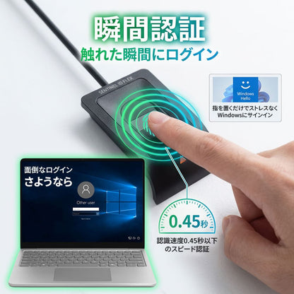 （予約9/18発売） エアリア SENTINEL ID FLEX 指紋認証 USB Windows Hello 対応 指紋ログイン セキュリティキー 高速認証 MoC方式 ケーブル130cm マグネット デスクトップ Windows11 Windows10 対応 センチネルアイディーフレックス SD-FINGER02-C