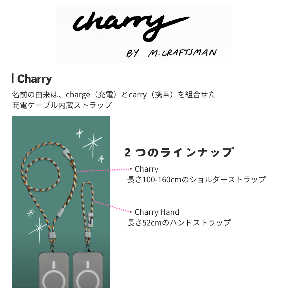 【訳あり/アウトレット】M.Craftsman エムクラフトマン Charry チャーリー 充電ケーブル内蔵 ストラップ ストラップカード S+SC ネック ショルダー ハンドストラップ ストラップ付属 首かけ ネックストラップ ハンズフリー おしゃれ かわいい かっこいい スマホショルダー ガジェット 便利グッズ タイプC クラフトマン (コピー)