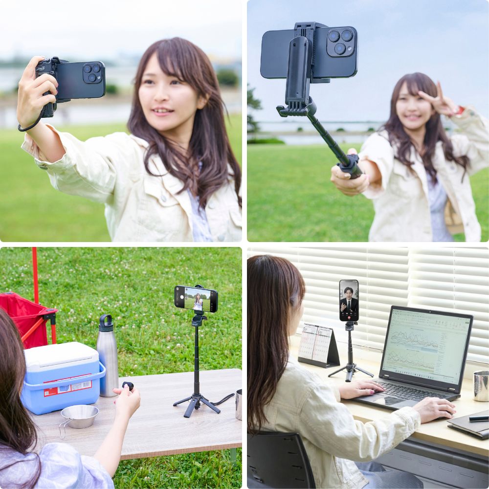 【direct！choice】Coleman コールマン 自撮り棒 セルフィースタンド スマホスタンド MagSafe対応 4脚 着脱式リモコン 卓上 撮影グリップ 軽量150g コンパクト11.5cm 1台3役 3way mini四脚 リモコン bluetooth 小型 軽量 伸縮 iPhone Android YBCVS3WM4BK