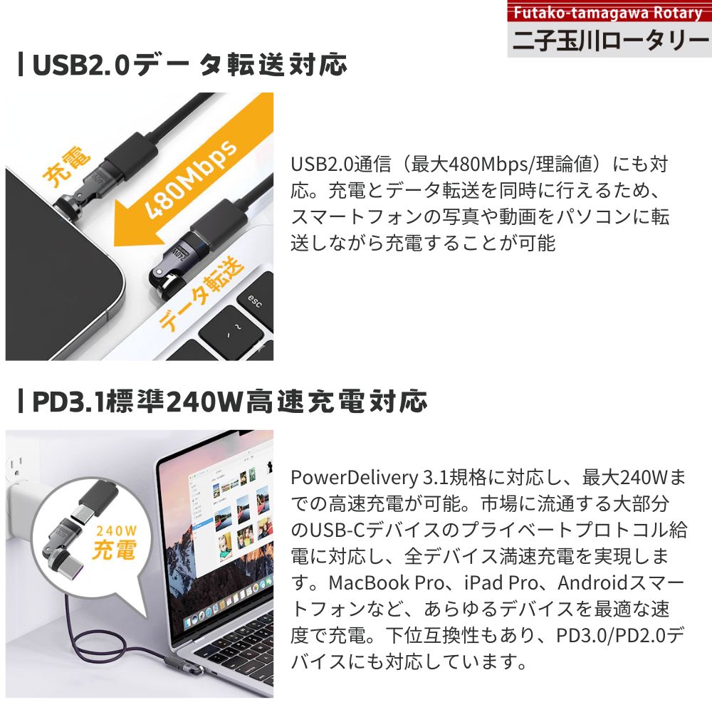 エアリア 世田谷電器 二子玉川ロータリー 東京インター Type-C アダプター 最大240W充電 USB PD対応 スイング 回転 ガジェット 便利グッズ 充電 ケーブル断線防止 AR-C240SW AR-C240MG3