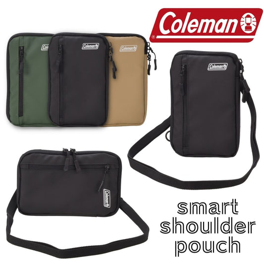 【direct！choice】コールマン Coleman スマートショルダーポーチ スマホポーチ ショルダーストラップ付属 2way ケース スマホケース カラビナ ダブルファスナー L字開閉 アウトドア カメラ Dリング おしゃれ かわいい かっこいい しっかり アウトドア プレゼント カメラ ライセンス品 縦 横