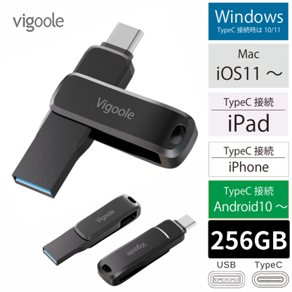 Vigoole ビグール 256GB 高速USBフラッシュドライブ 大容量 TypeC USB