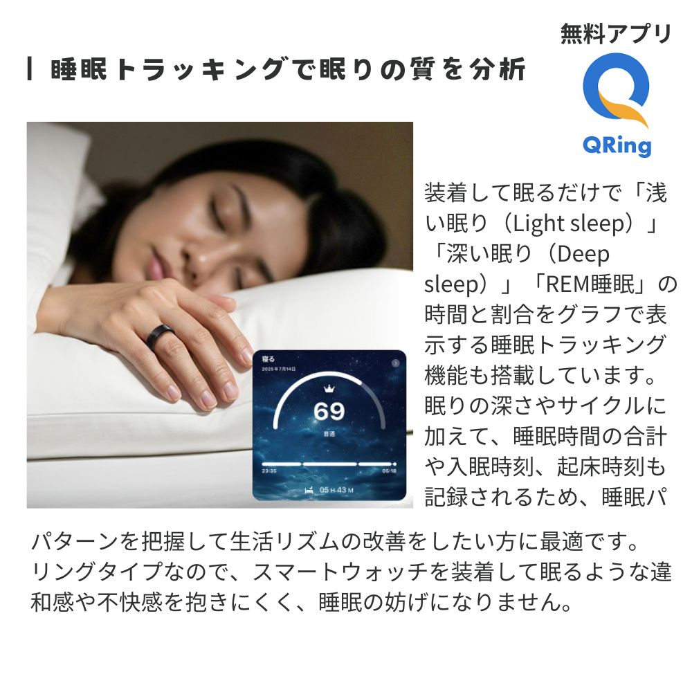 エアリア スマートリング 指輪型 LCD画面表示 心拍数 歩数 睡眠管理