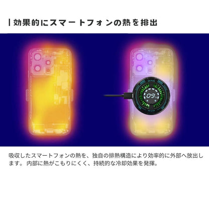 エアリア MagSafe対応 冷却戦士 ペルチェ素子 広範囲でスマホを冷却 マグセーフ PELTIER ICE GADIATOR マグネット吸着 スマホ冷却 スマホクーラー ホールド式 LED表示で冷却を実感 温度表示 半導体冷却 熱落ち ラグ防止 簡単取付 丸型 MS-COOLG3