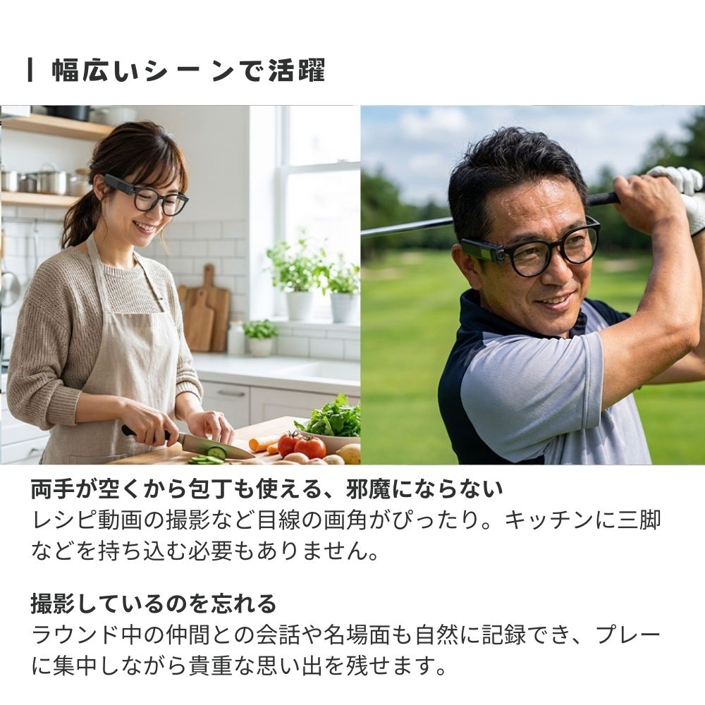 エアリア  カムグラッシーズ ウェアラブルカメラ メガネ装着 目線録画 フルHD 1080P 液晶搭載 WiFi対応 小型カメラ ハンズフリー撮影 SD-GCAM CAM-GLASSES 作業記録 釣り DIY ドライブ