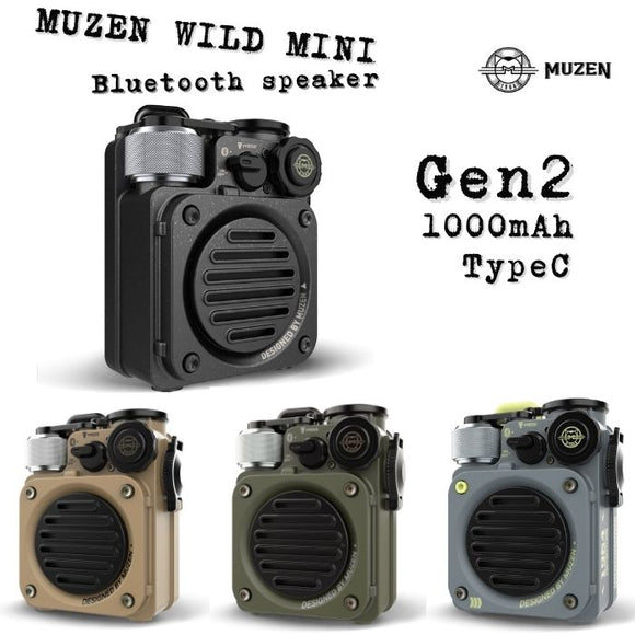 【direct！choice】MUZEN ミューゼン Wild mini Gen2 第二世代 TypeC充電 コンパクト ワイヤレス スピーカー Bluetooth ポータブル 防水 IPX5 ミリタリー アウトドア 防水 ソロ タフ 頑丈 キャンプ グランピング SOS フラッシュライト 最大6時間連続再生 ミューゼン ワイルドミニ