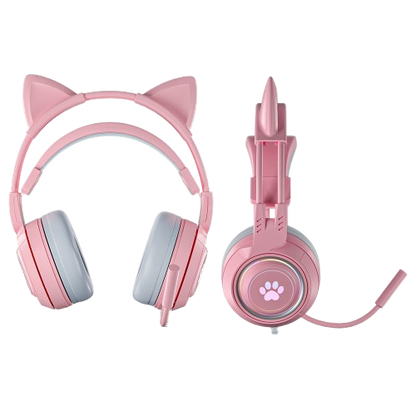 エアリア ネコミミ 可愛いゲーミングヘッドホン 配信 通話 音楽に ゆめかわカラー RGBライト パステルカラー 3.5mm 有線ヘッドフォン マイク付き ライブ配信 猫耳 かわいい キュート プレゼント ギフト iPhone タイプC変換 付属 パソコン 4極 3極変換 可愛い MIMI-01