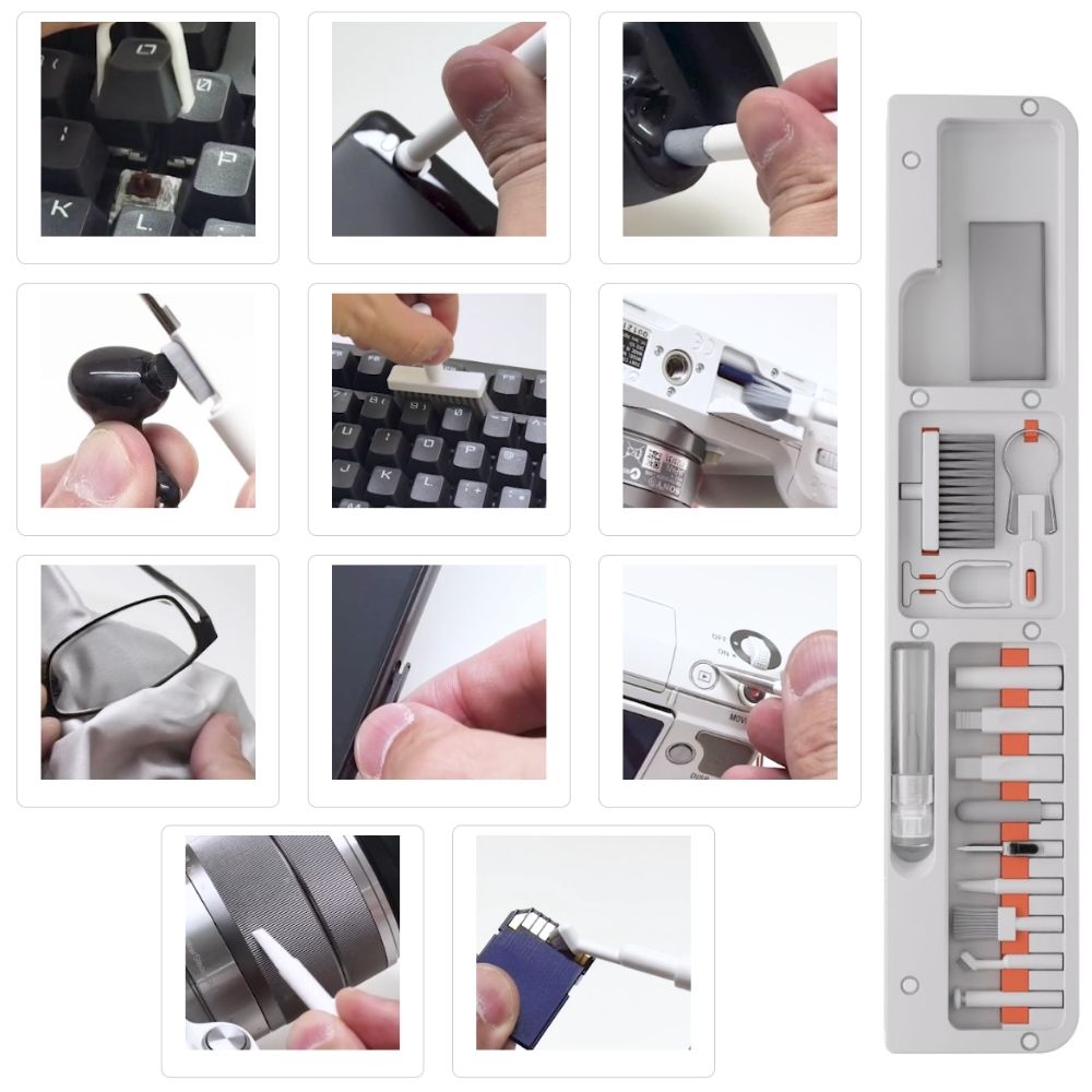 エアリア パムクリ パームレストに収まる デジモノ掃除 15ツール収納 クリーニングキット 収納式スマホスタンド リストレスト ハンドレスト 手首クッション 手首サポート リストパッドホワイト ブラック MS-PACL