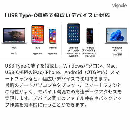 Vigoole ビグール スティック型ポータブルSSD 1TB 2TB 大容量 TypeC 2,000MB/sを実現する次世代転送 発熱を効率良く冷却する金属ボディ USB3.2 GEN2x2 外付けSSD 持ち運び シンプル コンパクト windows Mac iPad iPhone android ストレージ問題