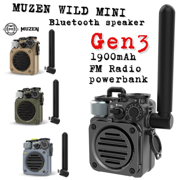 【direct！choice】最新モデル第3世代！ MUZEN Wild mini Gen3 第三世代 Bluetoothスピーカー FMラジオ パワーバンク コンパクト ワイヤレス スピーカー ポータブル 防水 IPX5 ミリタリー アウトドア 防水 ソロ タフ 頑丈 キャンプ グランピング フラッシュライト ミューゼン ワイルドミニ