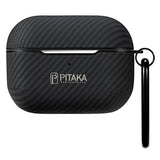 PITAKA AirPodsPro ケース 600Dアラミド繊維使用 ワイヤレス充電対応 カラビナ付き 耐衝撃 保護 傷防止 紛失防止 軽量 APM3001