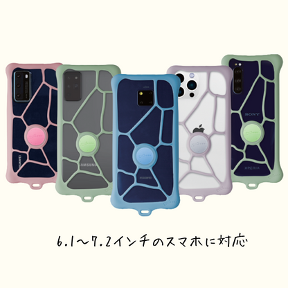 Bone BubbleTie2 シリコン KUSUMI iPhone16e 対応 のびる マルチバンパー ハンドストラップ付属 6.2～7.2インチのマルチサイズに対応 ケース バンパー スマホケース iPhone iPhone14ProMax ケース シリコン製  かわいい 多機種対応 耐衝撃 バブルタイ2 くすみ ニュアンスカラー  Bone ボーン　Bonecollection