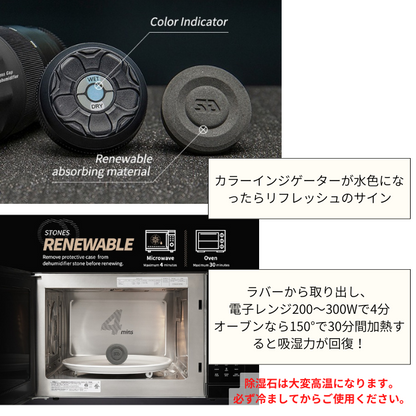 SILENT DRY カメラレンズ 除湿 マルチサイズキャップ WRAPPIE 半永久強力除湿石搭載 繰り返し使える 除湿剤 乾燥剤 強力除湿 エコ コンパクト レンズキャップ シリコン 保管 防カビ クモリ防止 カメラ女子 父の日 プレゼント